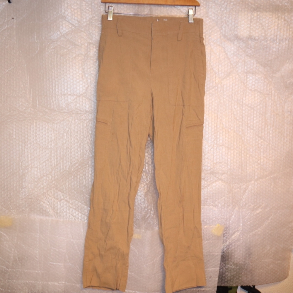 Vince Linen Blend Crop Pants Straight Leg Khaki Casual Size M - Picture 5 of 12